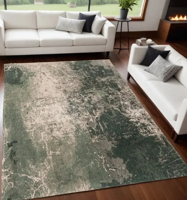 5' x 7' Abstract Non Skid Area Rug - Beige And Green