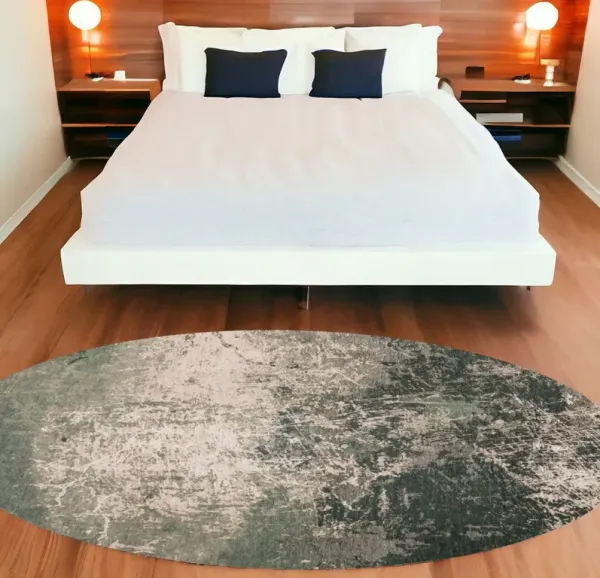 8' Round Abstract Non Skid Area Rug - Beige And Green