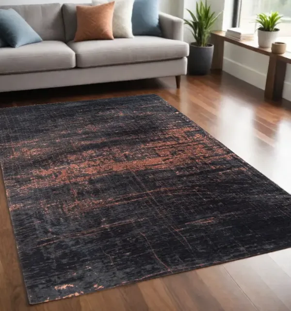4' x 6' Abstract Non Skid Area Rug - Black And Gold