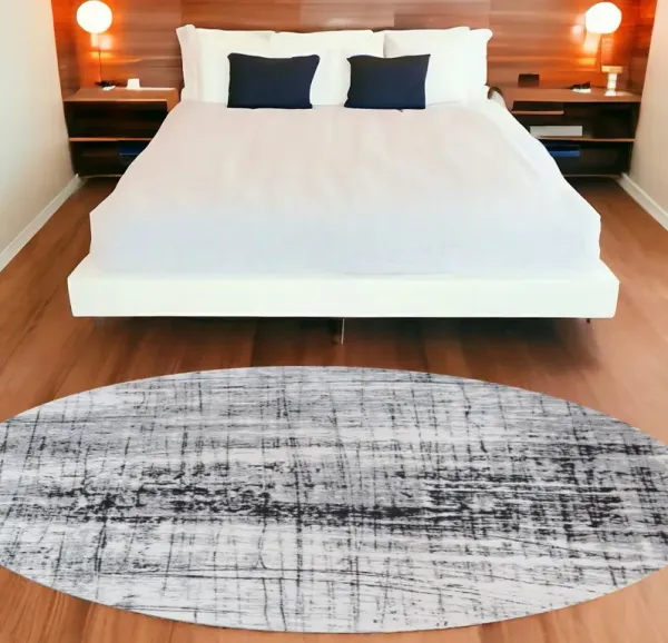 8' Round Abstract Non Skid Area Rug - Black And White
