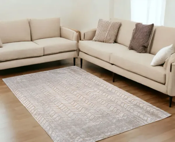 5' x 7' Chevron Non Skid Area Rug - Gray And Yellow