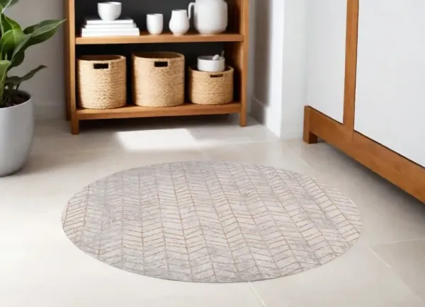 5' Round Chevron Non Skid Area Rug - Gray And Yellow