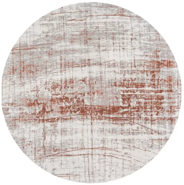 5' Round Abstract Non Skid Area Rug - Gray And Yellow