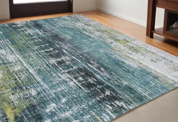 4' x 6' Abstract Non Skid Area Rug - Blue And Green