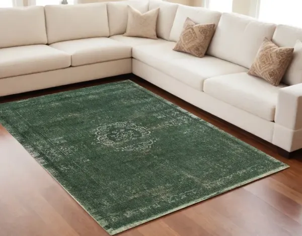 4' x 6' Medallion Non Skid 100% PET Area Rug - Gray And Green