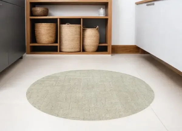 8' Round Abstract Non Skid Area Rug - Gray And Beige