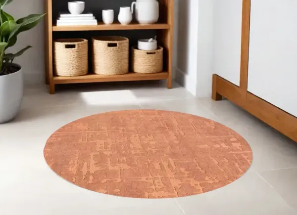8' Round Abstract Non Skid Area Rug - Orange