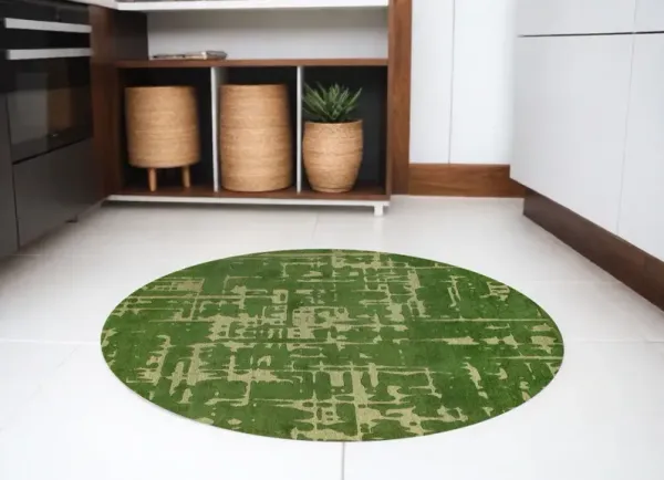 8' Round Abstract Non Skid Area Rug - Green