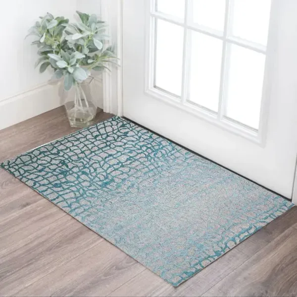2.6' x 4.9' Abstract Non Skid Area Rug - Blue And Gray