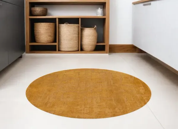 8' Round Abstract Non Skid Area Rug - Yellow