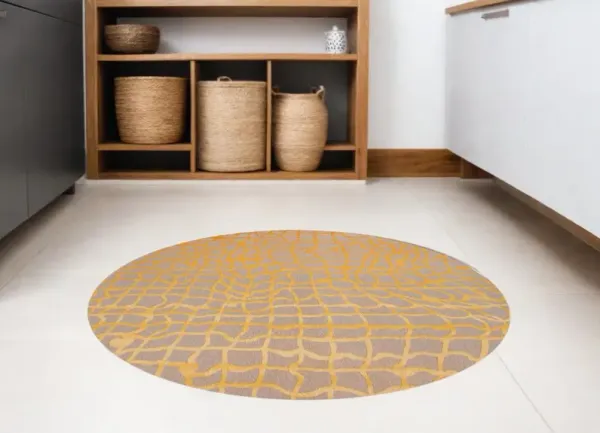 7' x 7' Round Abstract Non Skid Area Rug - Gray And Orange