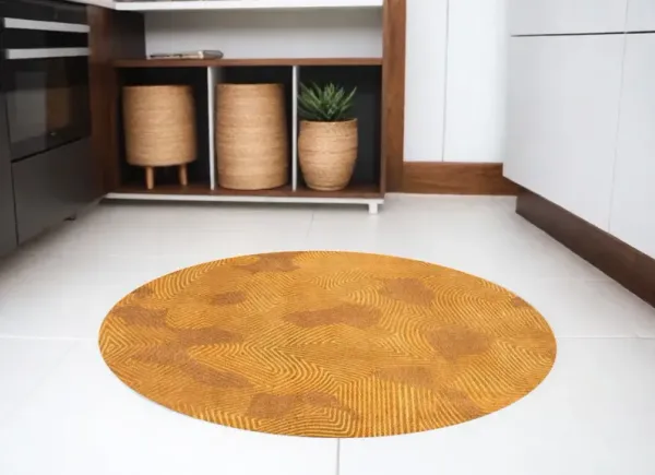7' x 7' Round Abstract Non Skid Area Rug - Yellow
