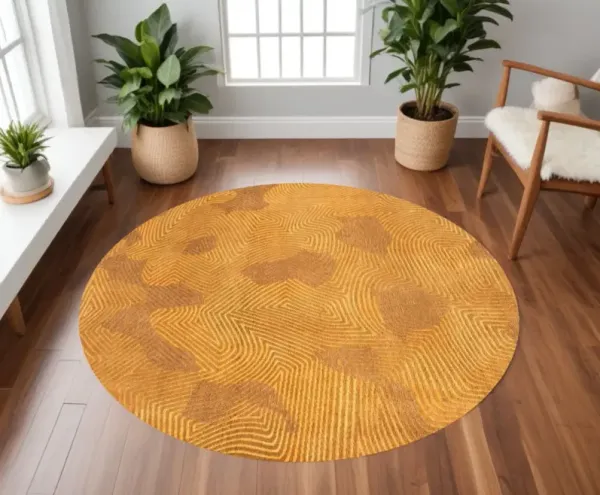 5' Round Abstract Non Skid Area Rug - Yellow
