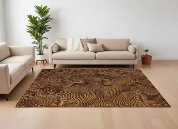 5' x 7' Abstract Non Skid Area Rug - Black And Gold