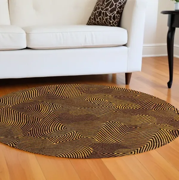 8' Round Abstract Non Skid Area Rug - Black And Gold