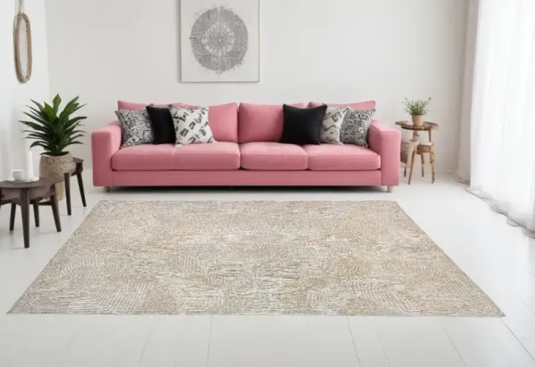 7' x 9' Abstract Non Skid Area Rug - Beige And White