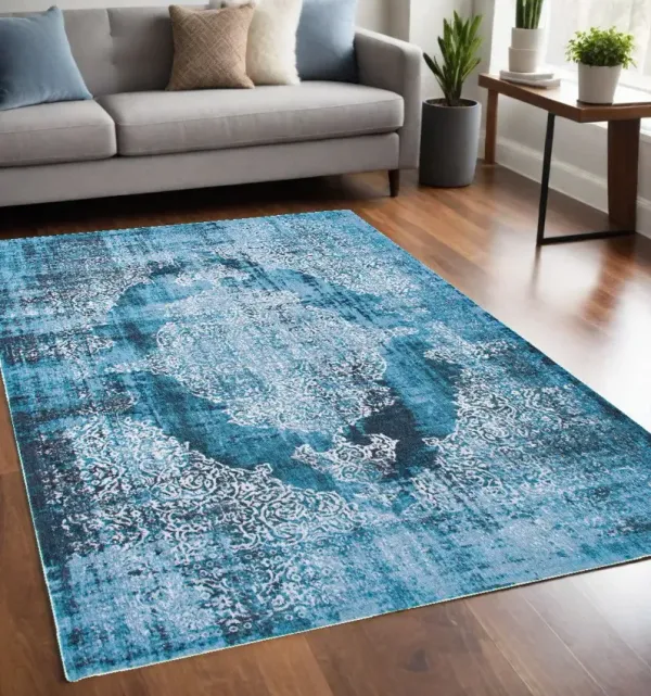 5' x 7' Oriental Non Skid Area Rug - Blue And White