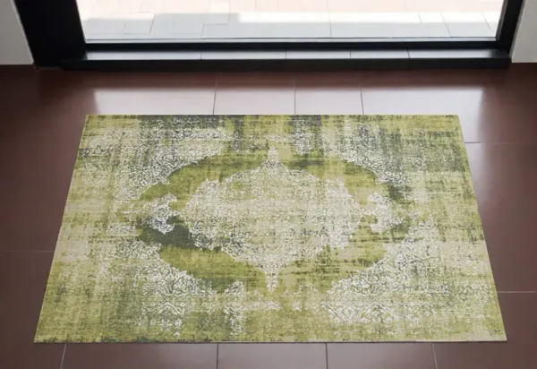 3' x 5' Oriental Non Skid Area Rug - Green And White