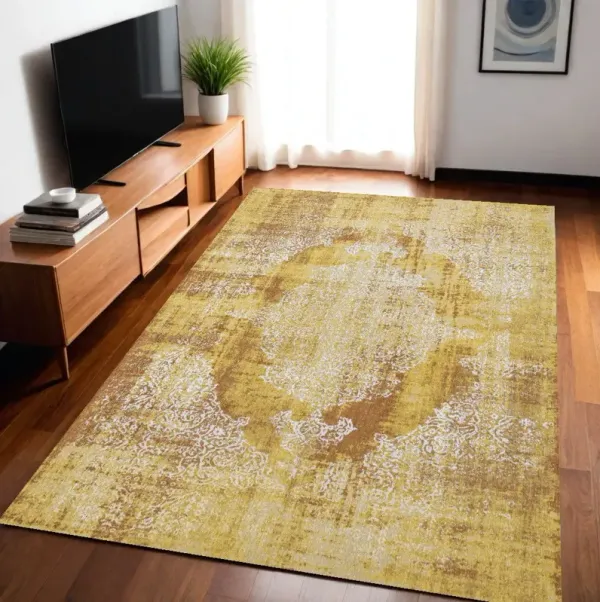 5' x 7' Oriental Non Skid Area Rug - Yellow And Brown