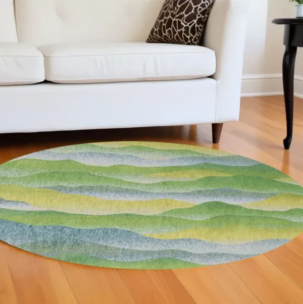 8' Round Abstract Non Skid Area Rug - Green And Yellow