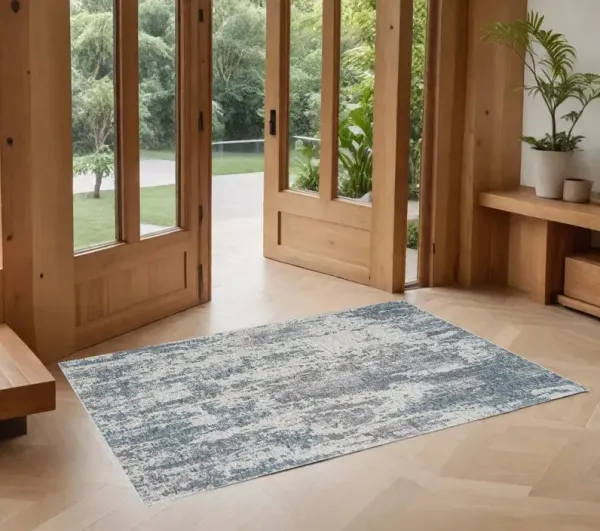 2' x 3' Abstract Polyester Area Rug - Gray And Ivory