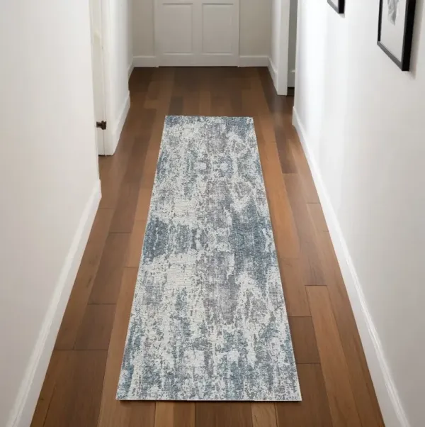 8' x 2.5' Runner Abstract Runner Rug - Gray And Ivory