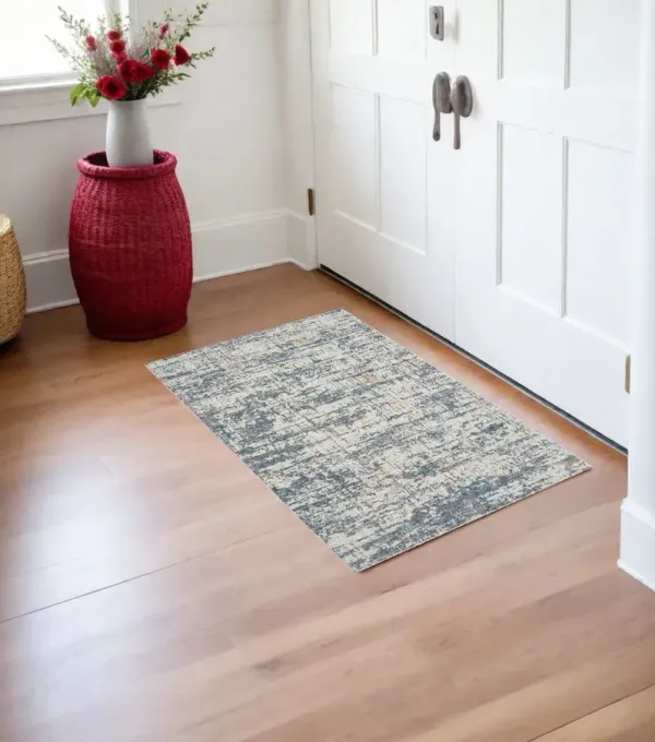 2' x 3' Abstract Polyester Area Rug - Blue And Ivory
