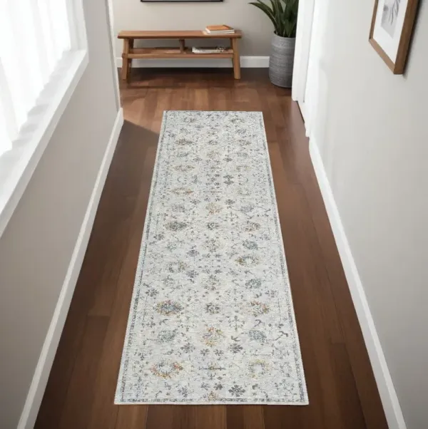 8' Runner Floral Runner Rug - Ivory And Blue