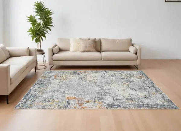 10' x 14' Abstract Polyester Area Rug - Ivory And Gray