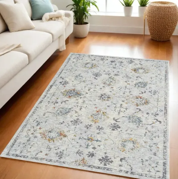 5' x 8' Floral Area Rug - Ivory And Blue