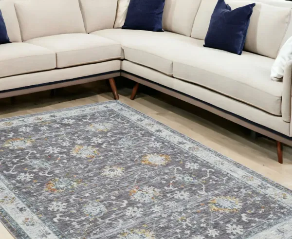 9' x 12' Floral Area Rug - Gray And Ivory