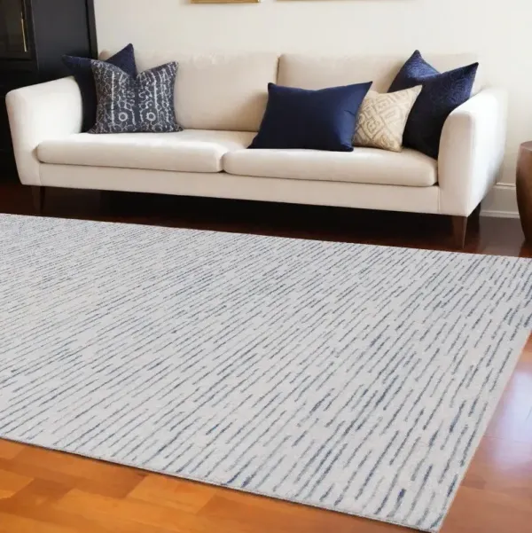 9' x 12' Wool Striped Hand Tufted Area Rug - Ivory And Blue