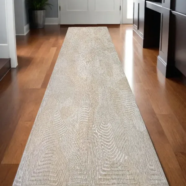 10' Abstract Non Skid Area Rug - Beige And White