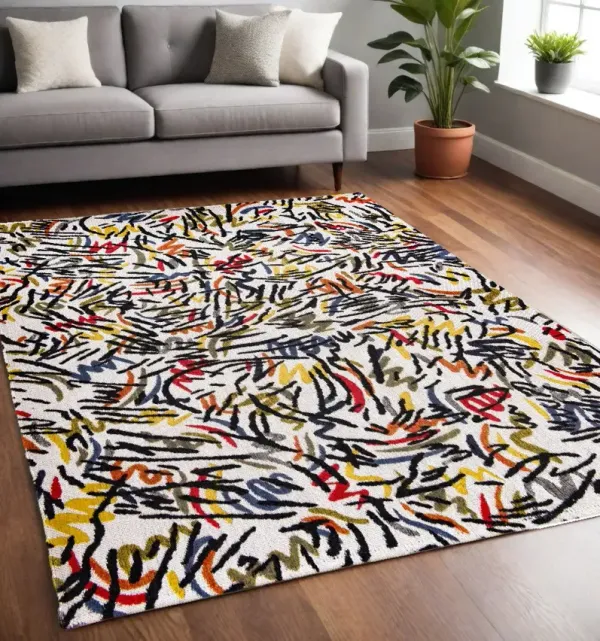 4' x 6' Abstract Non Skid 100% PET Area Rug - White