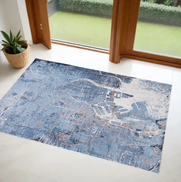 3' x 5' Abstract Non Skid Area Rug - Blue And Black