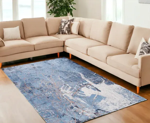 8' x 11' Abstract Non Skid Area Rug - Blue And Black