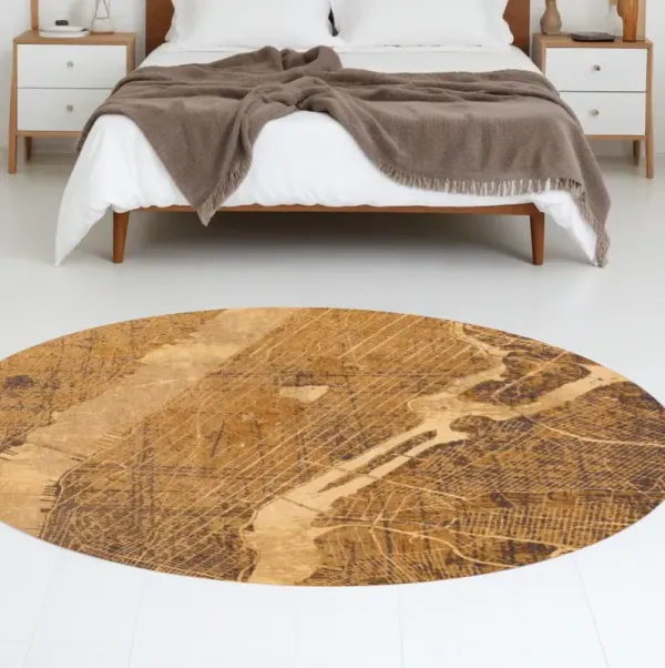 7' x 7' Round Abstract Non Skid 100% PET Area Rug - Yellow