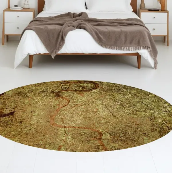 8' Round Abstract Non Skid Area Rug - Green And Brown