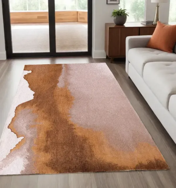 4' x 6' Abstract Non Skid Area Rug - Brown And Yellow