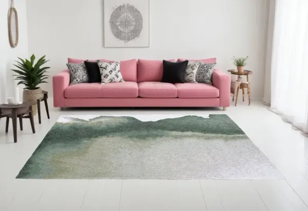 6' x 9' Abstract Non Skid Area Rug - Gray And Green