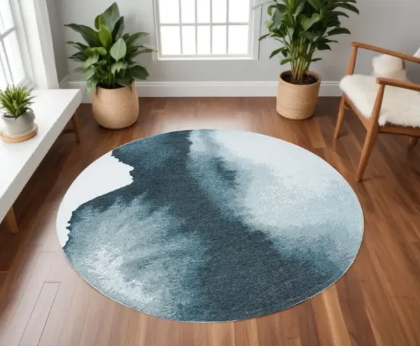 7' x 7' Round Abstract Non Skid Area Rug - Blue And Gray