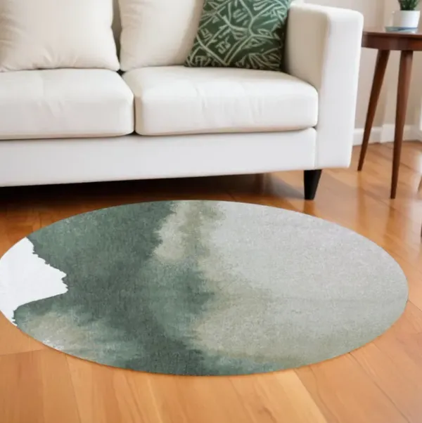 8' Round Abstract Non Skid Area Rug - Gray And Green
