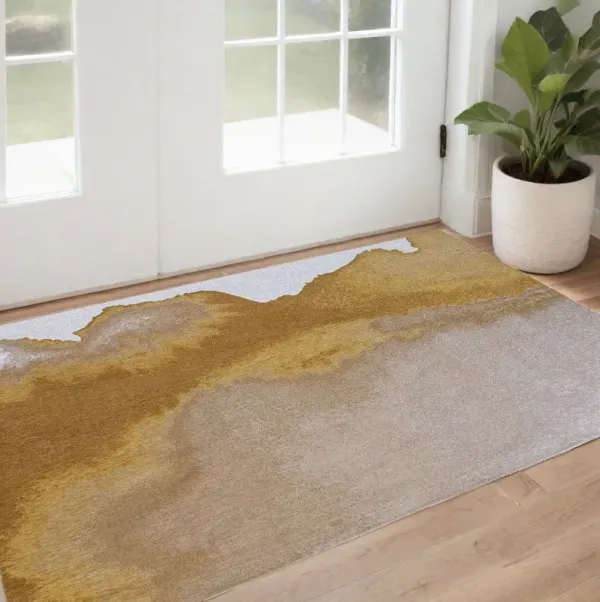 3' x 5' Abstract Non Skid Area Rug - Yellow And Gray