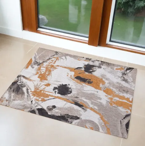 3' x 4' Abstract Non Skid Area Rug - Gray And White