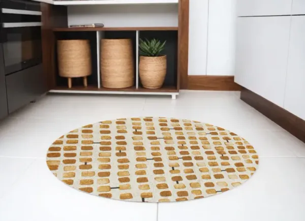 5' Round Geometric Non Skid Area Rug - Brown And Beige