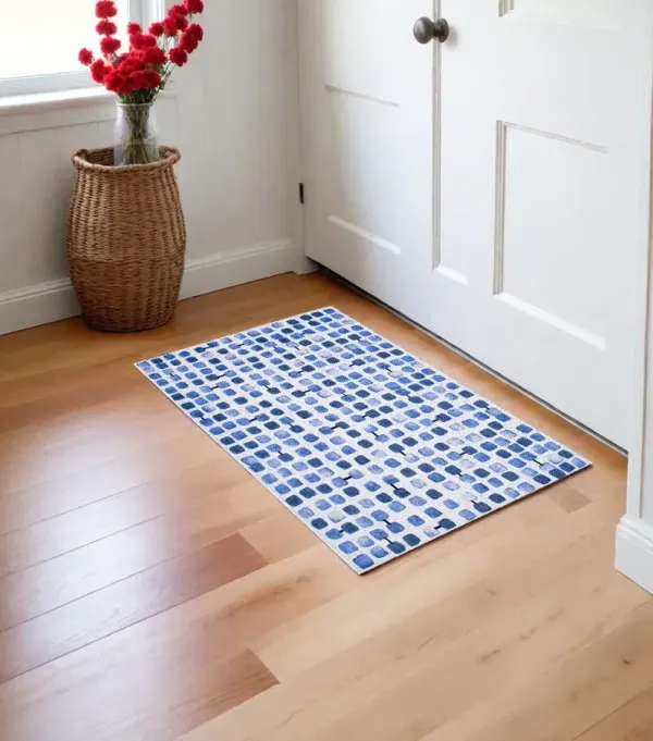 3' x 5' Geometric Non Skid Area Rug - Blue