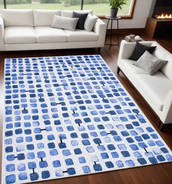 5' x 7' Geometric Non Skid Area Rug - Blue