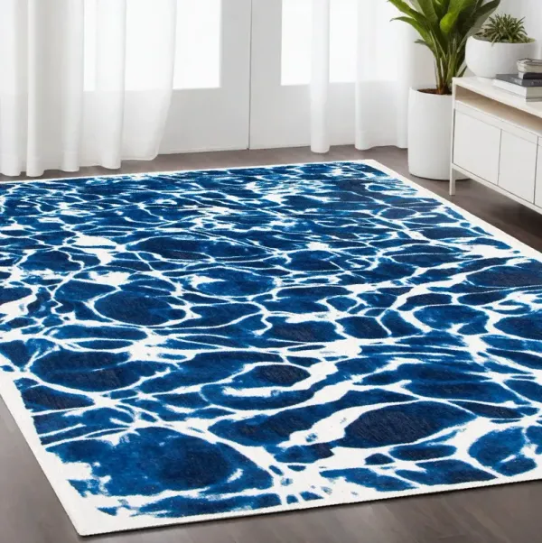 5' x 7' Abstract Non Skid Area Rug - Blue And White