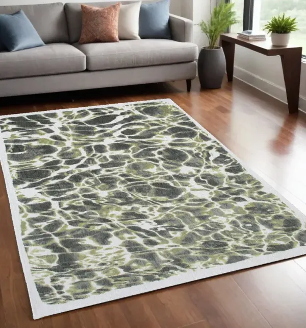 5' x 7' Abstract Non Skid Area Rug - Green And White