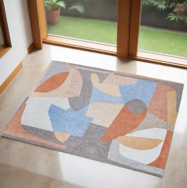3' x 4' Abstract Non Skid Area Rug - Blue And Gray